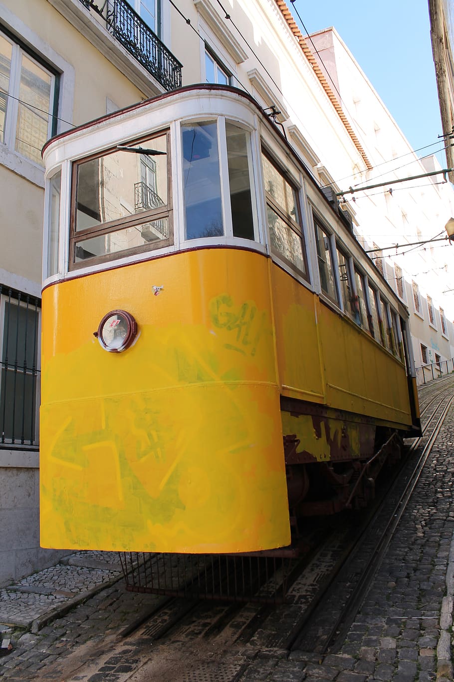 lisbon, portugal, europe, tourism, railway, historic, street, tram, rail transportation, yellow