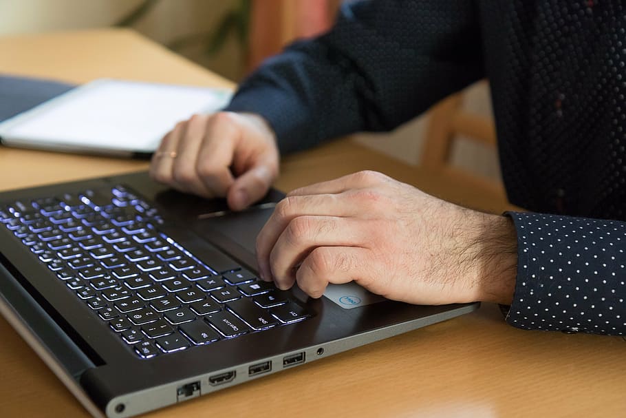 person, using, black, laptop computer, computer, hands, work, keyboard, business, laptop