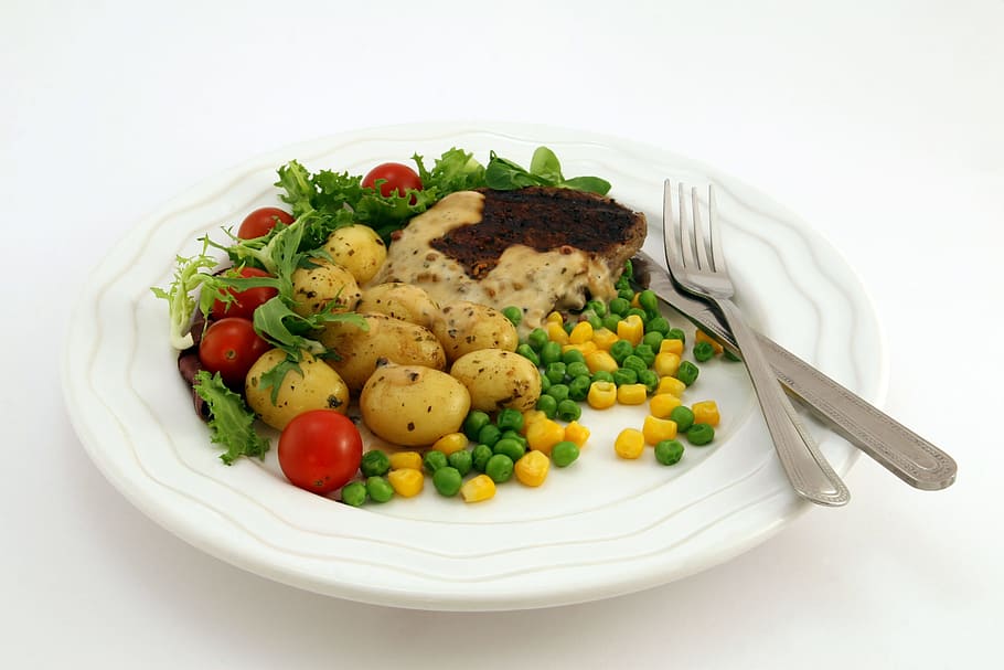 potato dish, top, white, ceramic, plate, potato, dish, on top, ceramic plate, appetite