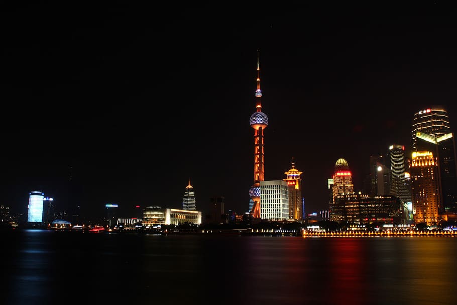 Visão noturna, Shanghai, The Bund, noite, iluminado, exterior do edifício, ninguém, destinos de viagem, estrutura construída, arquitetura