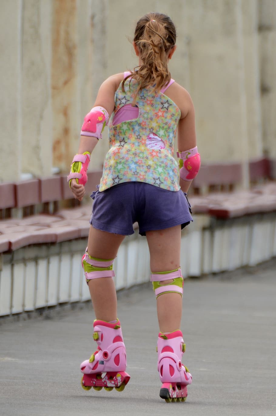 girl, playing, road, day time, child, roller skate, people, sports, roller skates, full length