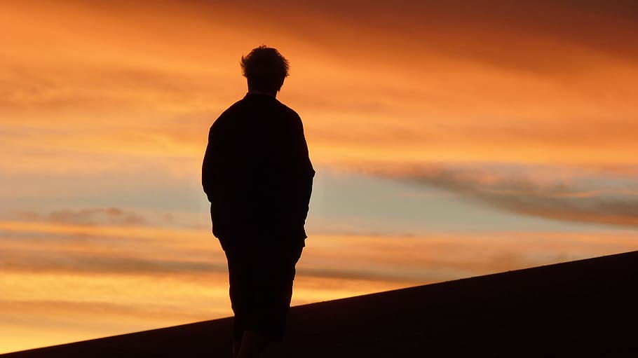 silhouette, person, standing, hill, daytime, sunset, atacama, desert, man, shadow