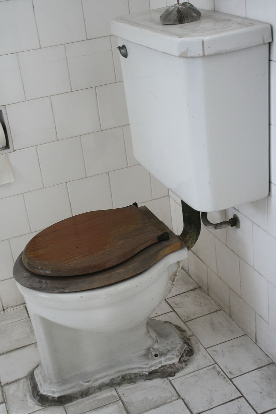 Toilet, Bathroom, Restroom, White, Old, dirty, retro, tile, toilet bowl, public building