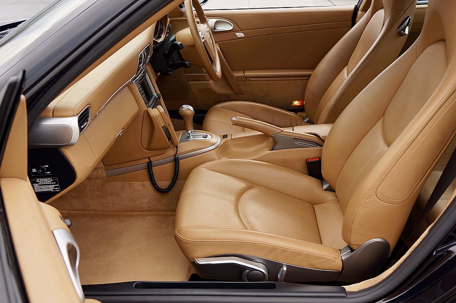 brown, leather vehicle bucket seat, car, transportation system, vehicle, seat, luxury, leather, interior, automobile