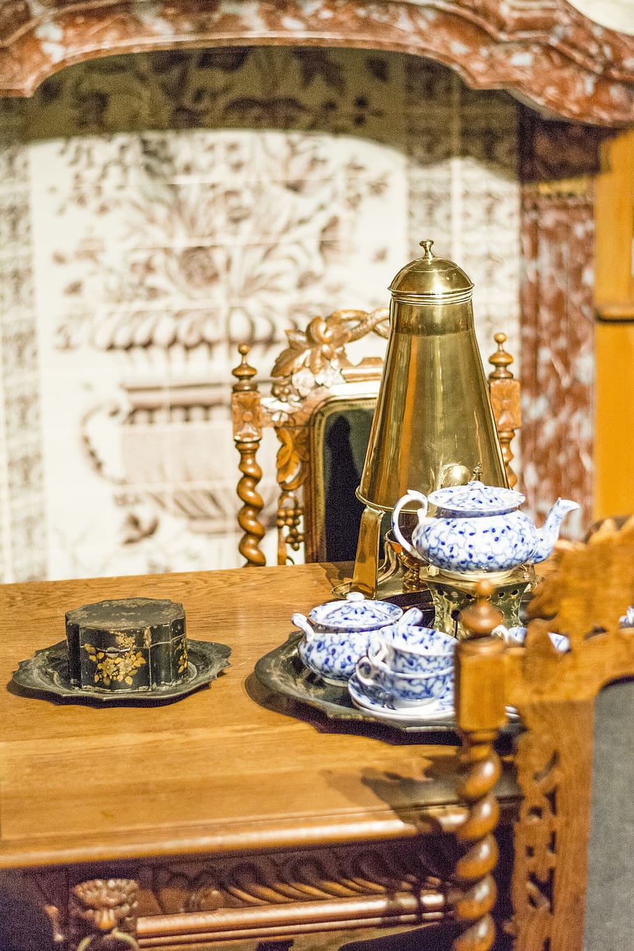 museum, old, history, netherlands, kitchen, wealth, cups, fireplace, tea pot, coffeepot