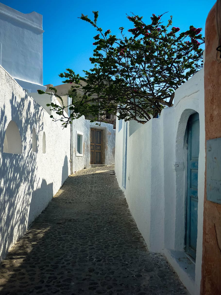 tanpa judul, kosong, jalan, di samping, beton, rumah, Oia, jalan setapak, Santorini, Yunani