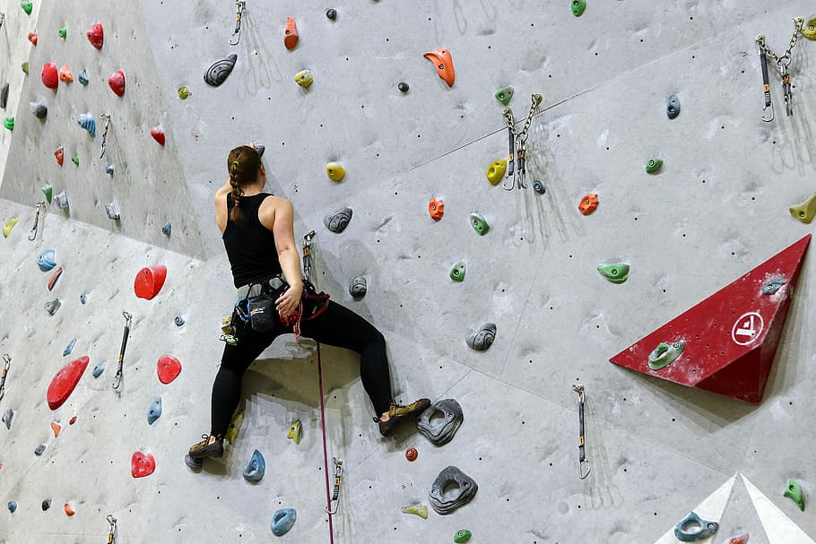 Free download woman, hanging, obstacle course, rock climbing wall