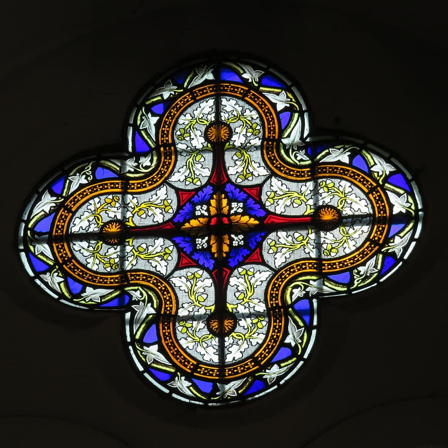 stained, glass, window, church, decoration, cross, art and craft, stained glass, design, pattern