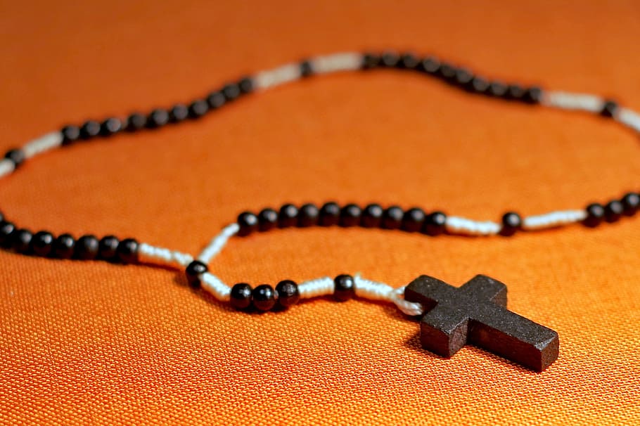 black, rosary, orange, surface, the rosary, prayer, faith, repentance, christianity, religion