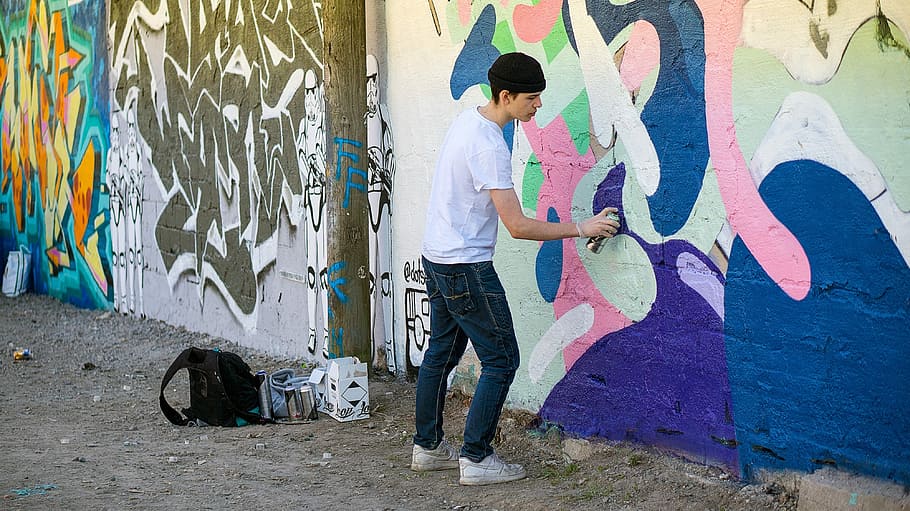 Hombre, graffiti, pintor, inconformista, adolescente, pintor de graffiti, aerosol, artista, creativo, creatividad