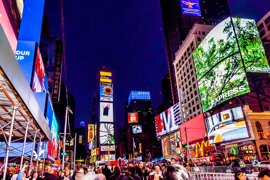 gente, caminando, calles, noche, las calles, Time Square, Times Square, Nueva York, ciudad, cuadrado