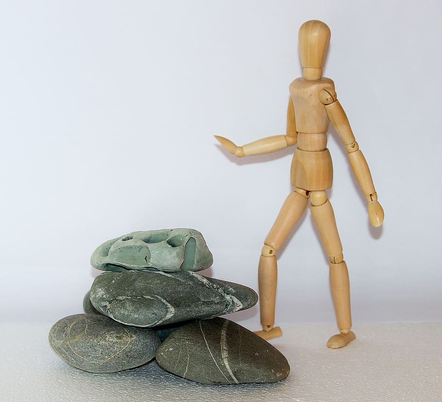 stick, figure, pile, stone, holzfigur, resistance, difficulties, stones in the off, stones, obstacles