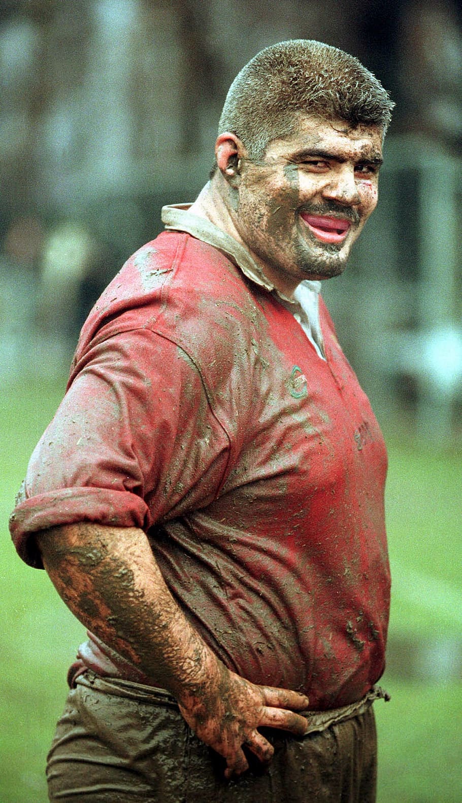 sport, rugby, humor, player, dirt, smile, game, comic, clay, mud