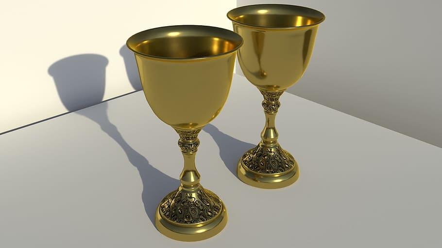 chalices, gold, 3d, rendering, traditional, church, christianity, religion, sacrament, sacred