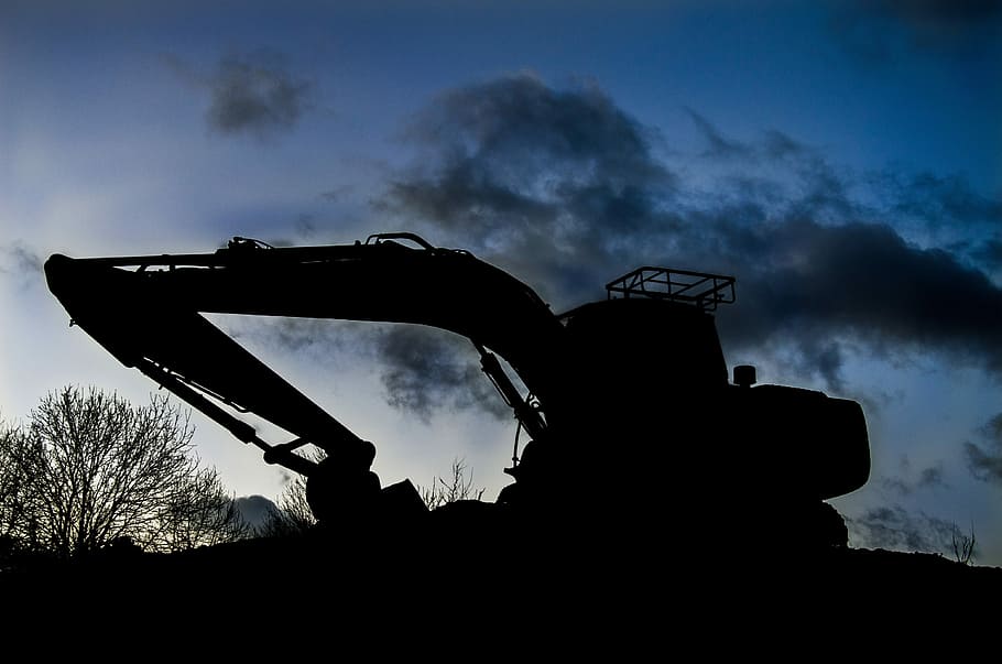 Digger, Sunset, Silhouette, oil industry, industry, crude oil, sky, cloud - sky, nature, low angle view