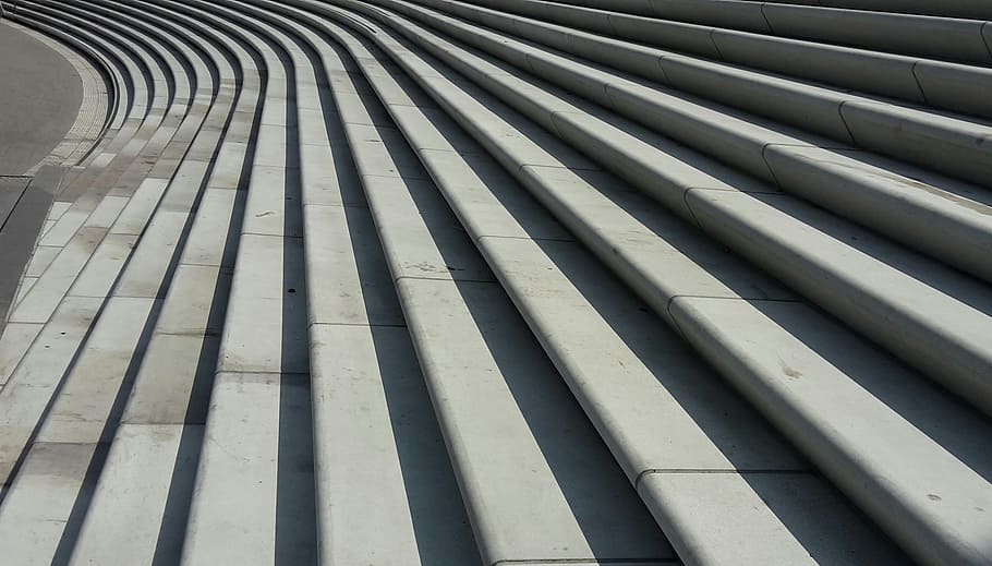 closeup, gray, concrete, stadium, stairs, gradually, stair step, architecture, city, lines