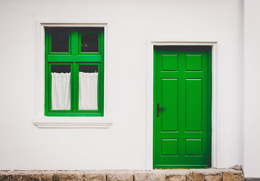 閉じる, 緑色, 建築, 造られた構造, ドア, 入り口, 建物, 建物外観, 人なし, 家