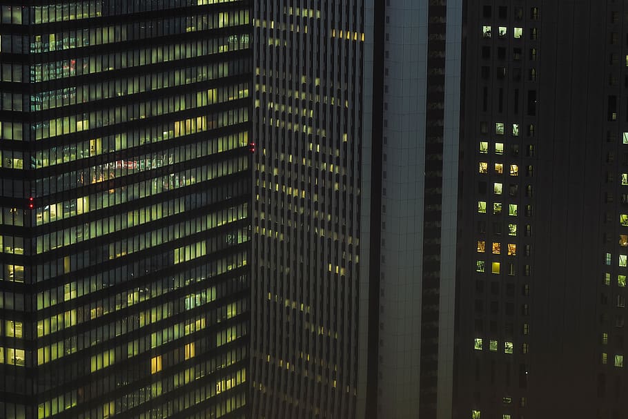 Shinjuku, gedung tinggi, gedung, malam, waktu, eksterior bangunan, arsitektur, struktur yang dibangun, diterangi, bangunan