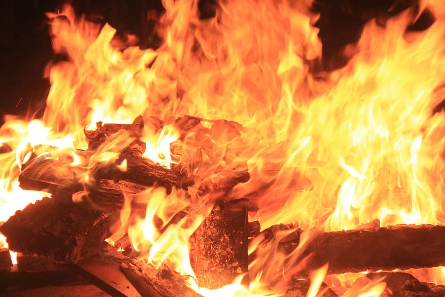 chama, fogo, a estaca, queima, calor - temperatura, fogo - fenômeno natural, noite, madeira, cor laranja, log