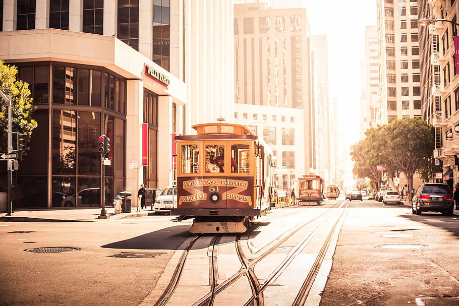 california street #2, San Francisco Cable Car, Sunny, California Street, architecture, california, cars, city, iconic, icons
