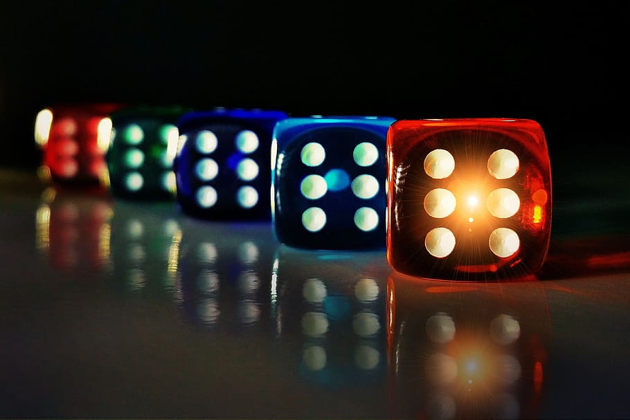 assorted-color dice, led, Cube, Colorful, Transparent, Mirroring, luck, craps, instantaneous speed, number cube