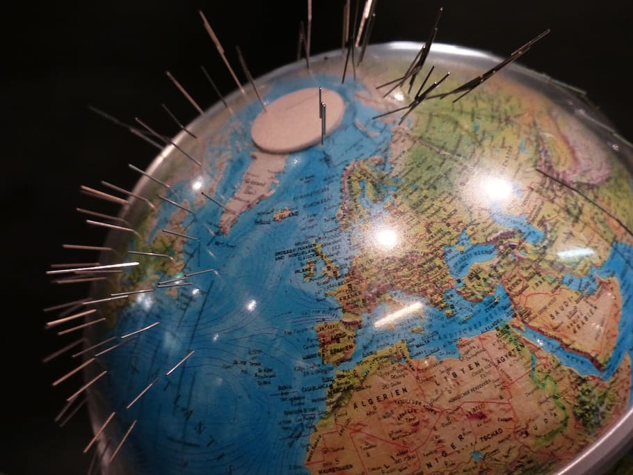 Earth, Globe, Magnetism, North Pole, earth, globe, south pole, earth magnet, steel pins, magnetic field, experiment