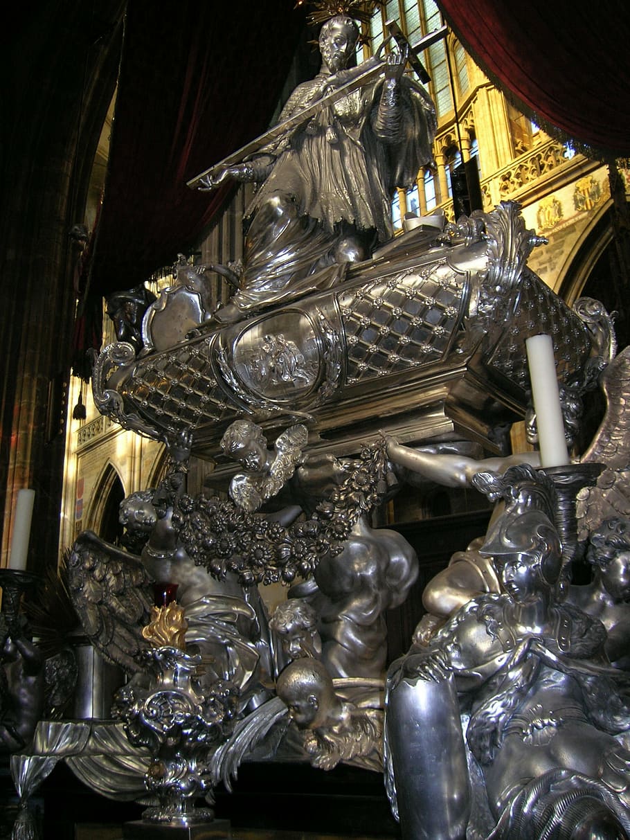 st john of nepomuk's tomb, st vitus cathedral, prague, art, sculptural, silver, solid silver, precious, silversmiths craft, beautiful