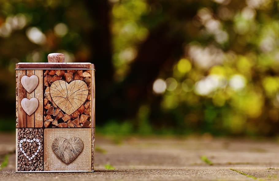 brown, metal case, box, heart, love, storage, packaging, store, practical, vessel
