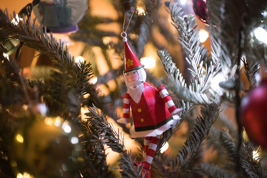 おもちゃ, サンタ, クロース, クリスマス, ツリー, 装飾, ライト, 休日, お祝い, クリスマスの飾り