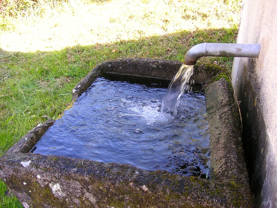 Water Trough, Water Pipe, Stone, Sink, stone sink, flowing, water, pipe, trough, drinking water