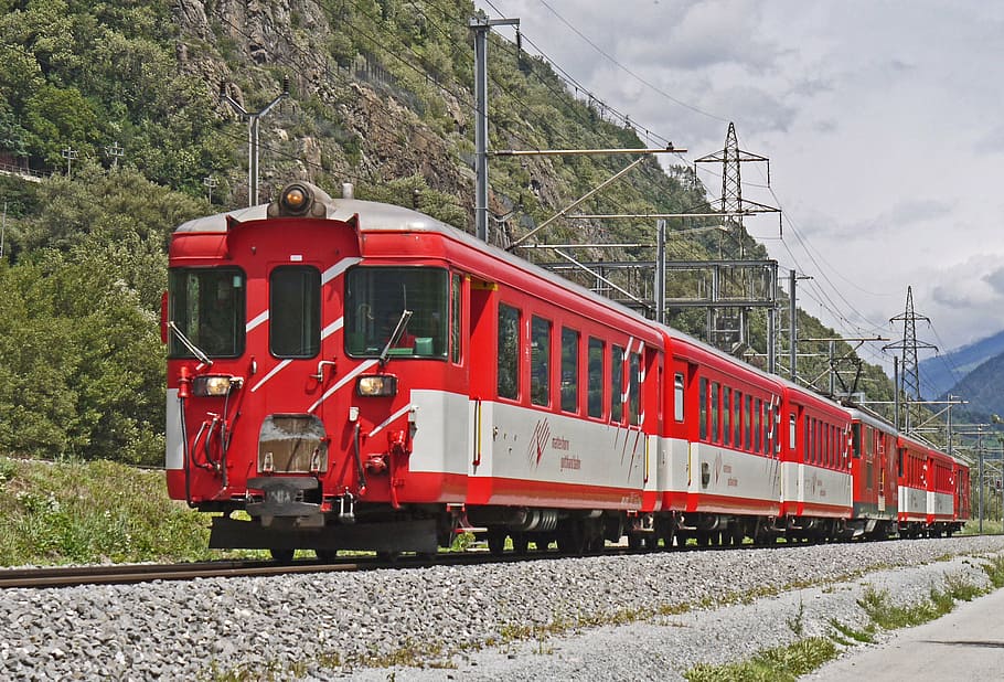 matterhorn-gotthard-bahn, mgb, tax car, antiguo, tren regional, valle del ródano, estrecho puede sentir, vía de metro, tren regional a zermatt, locomotora eléctrica