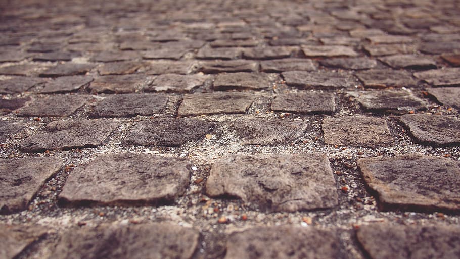 gray brick flooring, road, door, stone, way, going, walk, city, street, outdoor