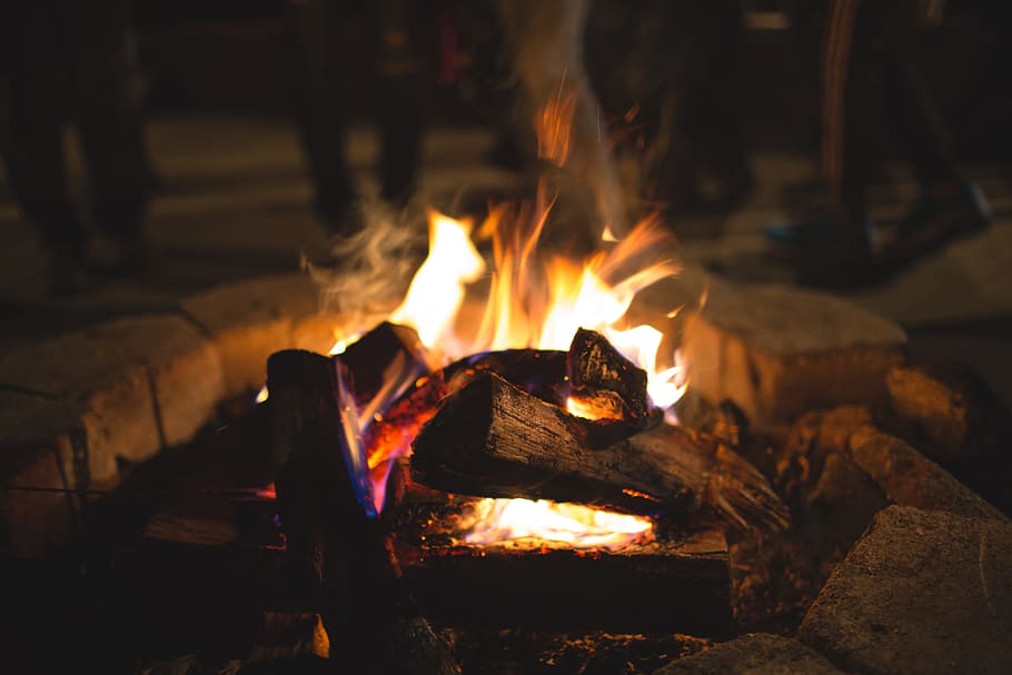 bonfire during night, bonfire, night, flames, wood, logs, camping, outdoors, heat - temperature, flame