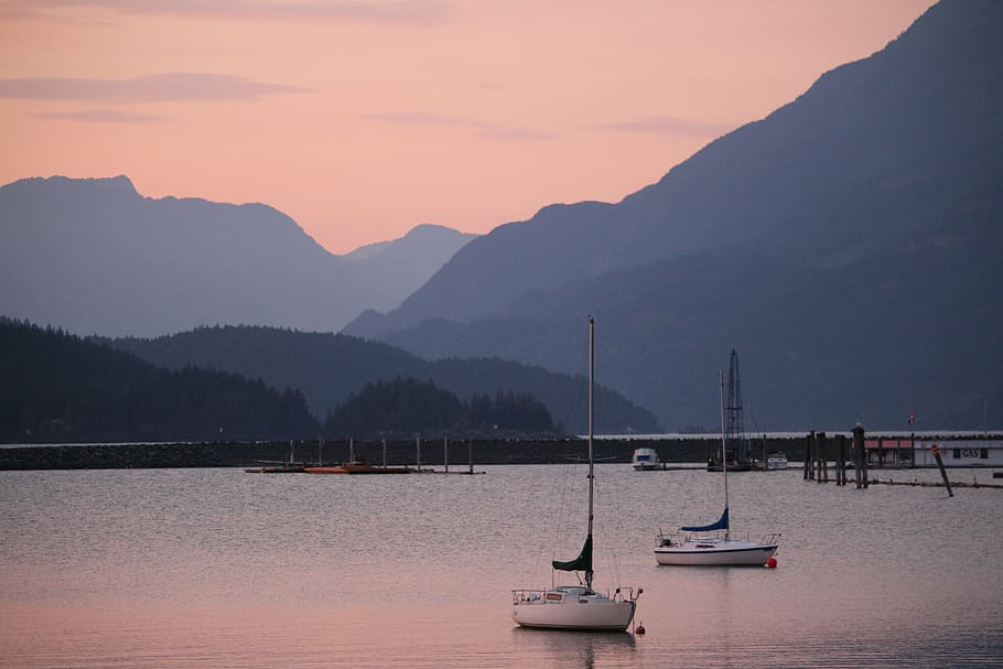harrison hot springs, british columbia, nature, canada, boats, lake, sunset, outdoors, summer, scenic
