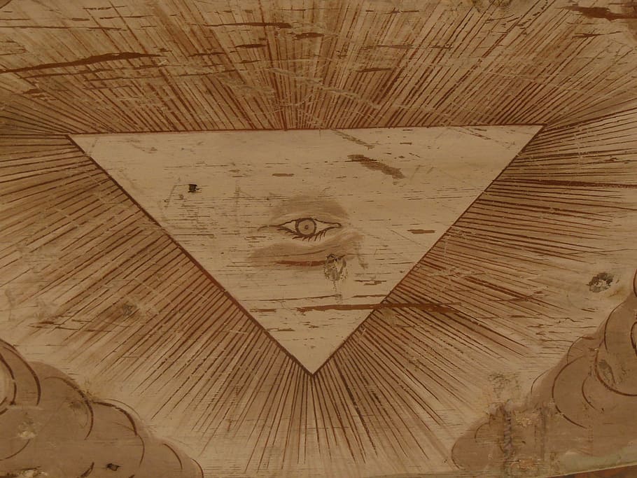 eye, providence illustration, religion, image of god, trinity, ceiling painting, wood - material, indoors, pattern, brown