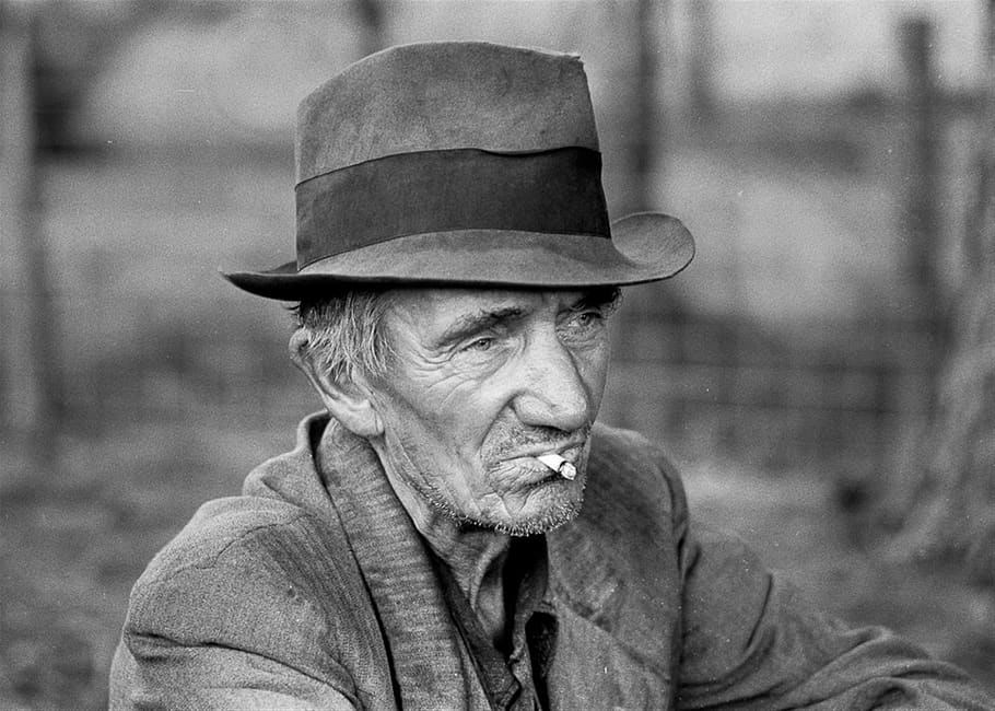old man, hat, poor, smoking, farmer, vintage, retro, 1930's, person, old photos