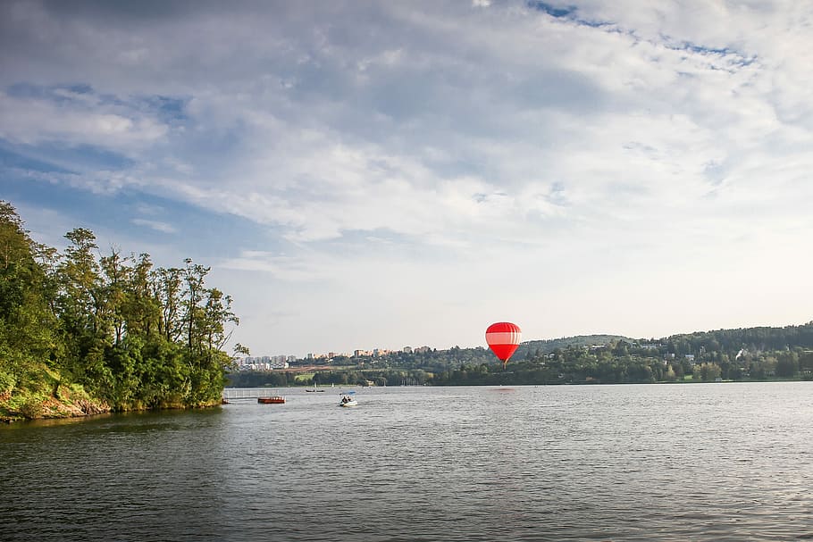 熱気球, 湖, 気球, ブルノ, 飛行, 川, 空, 屋外, 交通, 水