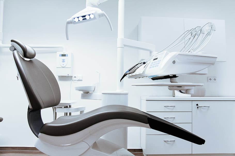 blanco, negro, silla de dentista, de madera, escritorio, silla, dentista, dental, clínica, dientes