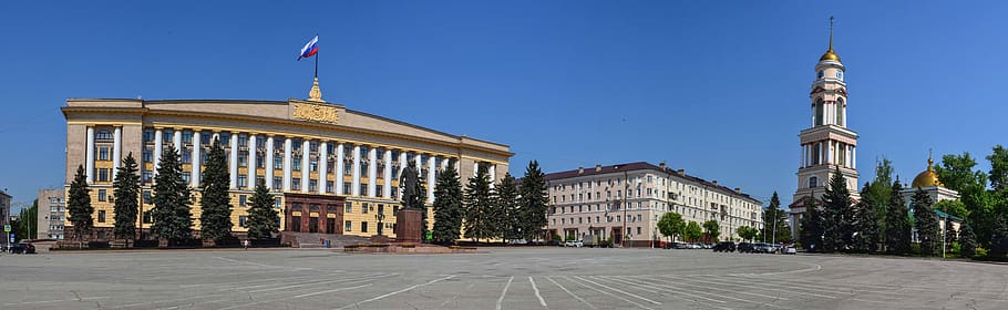 lipetsk, russia, cathedral, lenin, lipetsk oblast, government, russian flag, sun, tricolor, flag