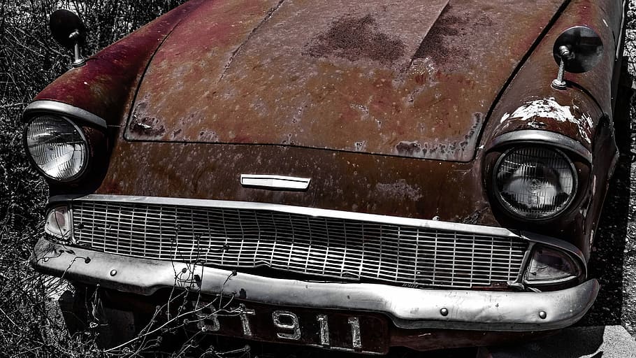 Old Car, Car, Headlights, Vehicle, headlights, rusty, abandoned, broken, aged, rusted, damaged