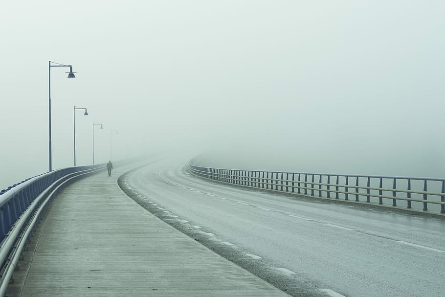 Mist, Bro, Alone, Walk, Way, Road, early morning, person, silhouette, cold temperature