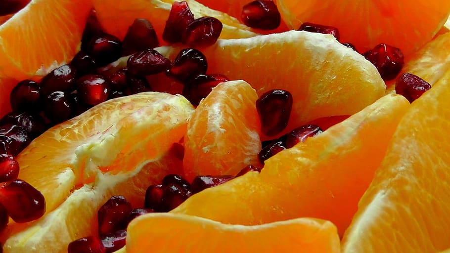 fruit salad, orange, pomegranate, fruit, citrus fruit, fruits, sweet, delicious, ripe, fruity