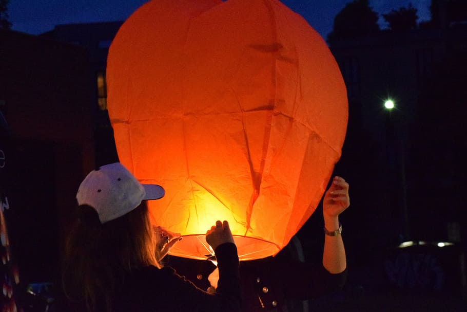 balão de ar quente, balão brilhante, ar, ar quente, céu, balão, voar, voo, noite, lanterna