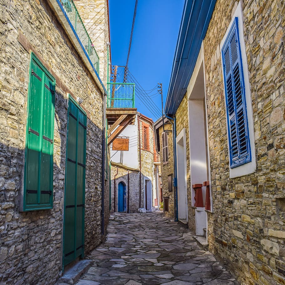 road between house, cyprus, kato drys, village, houses, wall, backstreet, architecture, traditional, built structure