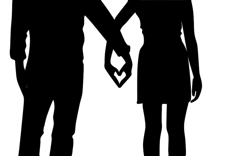 silhouette, man, woman, holding, hands, casal, shadow, in love, romantic, love story