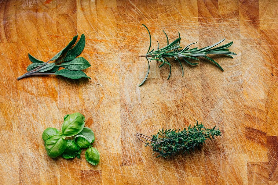 fresh green herbs, herbs, basil, fresh, green, rosemary, sage, thyme, spice, herb