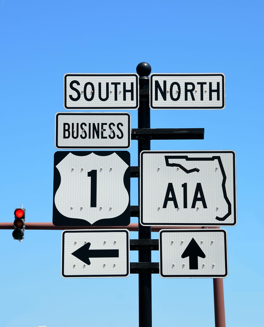 a1a road sign, sign, signage, directions, florida, road, street, route, signpost, travel