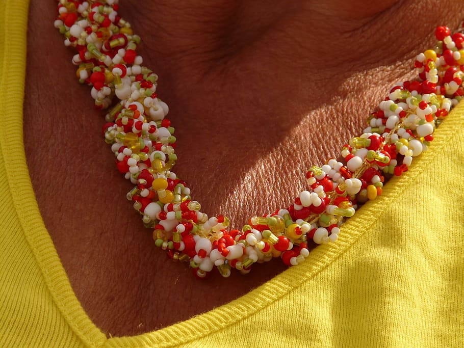Chain, Necklace, Jewellery, Colorful, beads, yellow, summer, summer jewelry, neck, skin