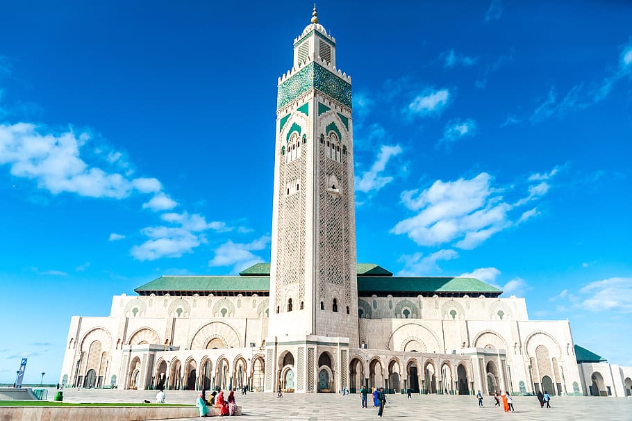 masjid hassan ii, mesjid, casablanca, maroko, afrika, menara mesjid, l'atlantique, langit, maroc, samudra
