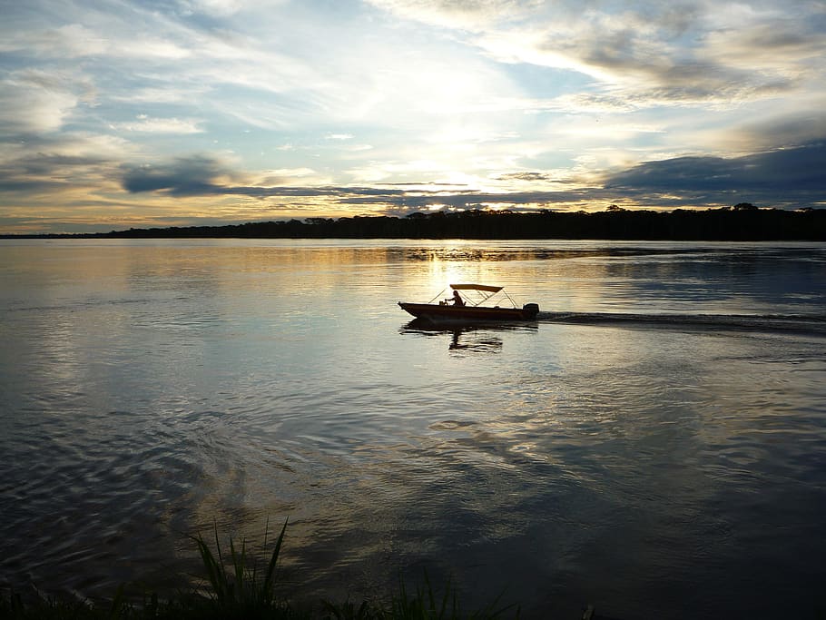 amazonia, madeira river, nature, brazil, water, boat, environment, sun set, sunlight, mission
